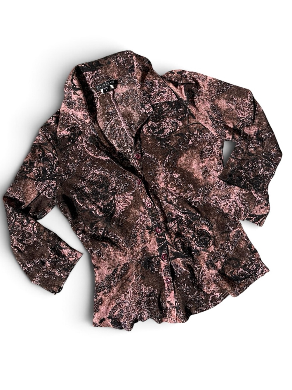 Vintage Y2K bebe Paisley Button Down Top Brown Pink Made USA M